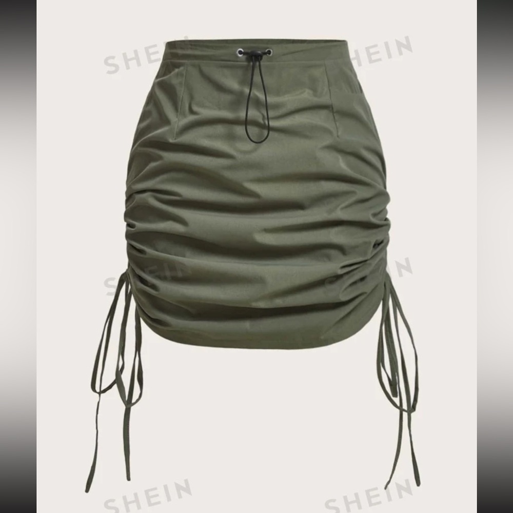 Plus Gorpcore Drawstring Waist Ruched Tie Side Skirt